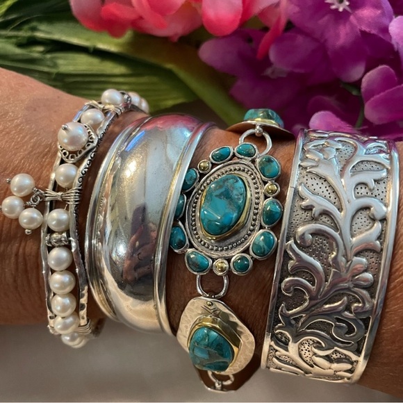 Silpada Turquoise ‘Santa Fe’ Sterling Silver Brass Bracelet NEW B3325 - Picture 1 of 16